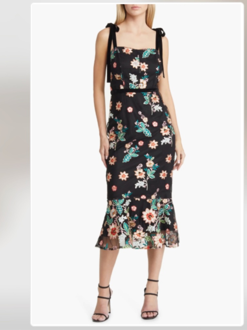 Sam Edelman Embroidered Floral Velvet Trim Sheath Dress